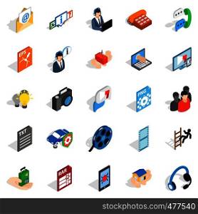 Technical support icons set. Isometric set of 25 technical support vector icons for web isolated on white background. Technical support icons set, isometric style