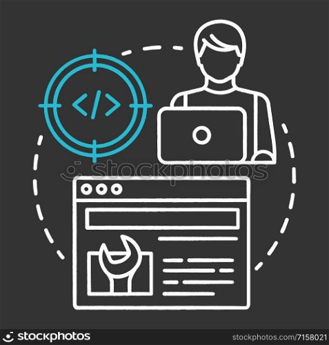 Technical tester chalk concept icon. Software development idea thin line illustration. App programming. System functions analysis. IT project managment idea. Vector isolated chalkboard illustration