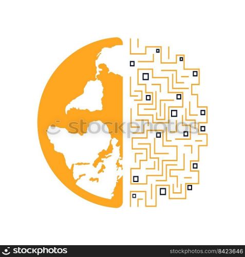 Technical World brain vector logo template. Smart world logo symbol design. 
