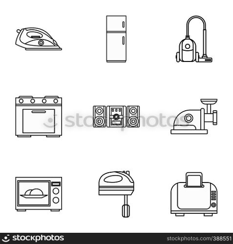 Technique icons set. Outline illustration of 9 technique vector icons for web. Technique icons set, outline style