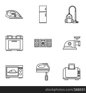 Technique icons set. Outline illustration of 9 technique vector icons for web. Technique icons set, outline style