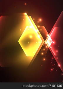 Techno glowing glass hexagons vector background. Techno glowing glass hexagons vector background, futuristic dark template with neon light effects and simple forms