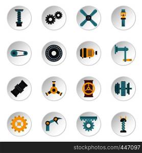 Techno mechanisms kit icons set in flat style isolated vector icons set illustration. Techno mechanisms kit icons set in flat style