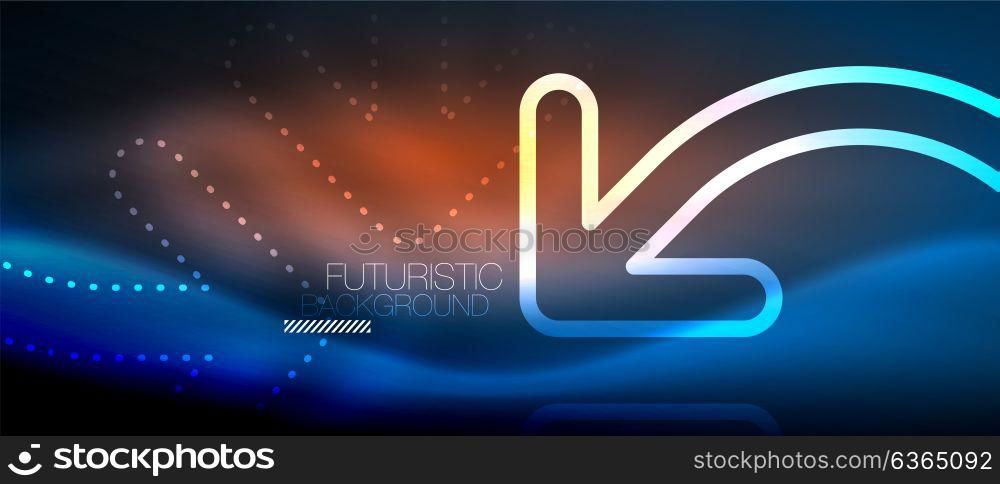 Techno neon glowing arrow background. Techno neon glowing arrow background. Vector modern hi-tech tehnology abstract template