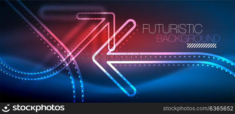 Techno neon glowing arrow background. Techno neon glowing arrow background. Vector modern hi-tech tehnology abstract template