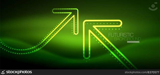 Techno neon glowing arrow background. Techno neon glowing arrow background. Vector modern hi-tech tehnology abstract template