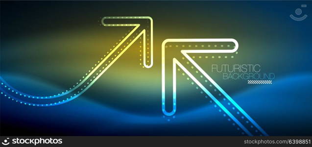 Techno neon glowing arrow background. Techno neon glowing arrow background. Vector modern hi-tech tehnology abstract template