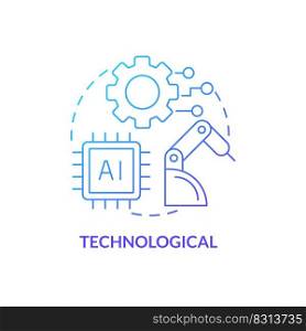 Technological blue gradient concept icon. Industry digitization and development. PESTLE analysis abstract idea thin line illustration. Isolated outline drawing. Myriad Pro-Bold font used. Technological blue gradient concept icon