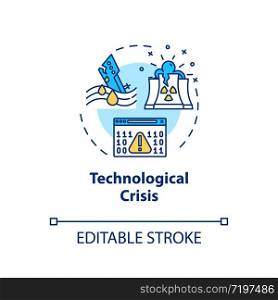 Technological crisis concept icon. Technology failure idea thin line illustration. Natural disasters, economic and social emergencies. Vector isolated outline RGB color drawing. Editable stroke