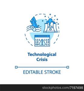 Technological crisis concept icon. Technology failure idea thin line illustration. Natural disasters, economic and social emergencies. Vector isolated outline RGB color drawing. Editable stroke