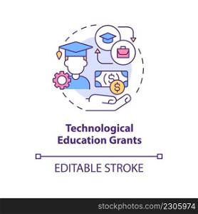 Technological education grants concept icon. Federal tech training abstract idea thin line illustration. Isolated outline drawing. Editable stroke. Arial, Myriad Pro-Bold fonts used. Technological education grants concept icon