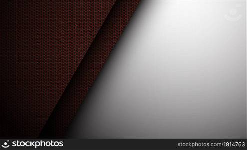 technological futuristic red polygonal metal mesh background. Template for advertising high-tech modern goods. Realistic vector