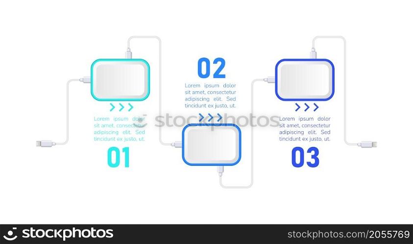 Technological gadgets infographic chart design template. Smartphones. Abstract vector infochart with blank copy spaces. Instructional graphics with 3 step sequence. Visual data presentation. Technological gadgets infographic chart design template