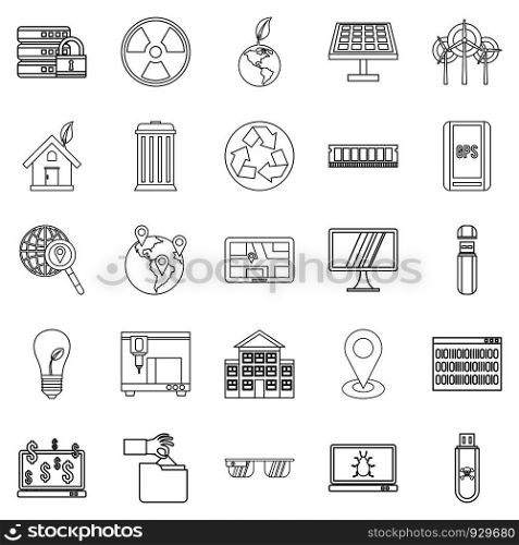 Technological world icons set. Outline set of 25 technological world vector icons for web isolated on white background. Technological world icons set, outline style