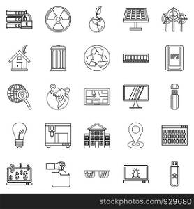 Technological world icons set. Outline set of 25 technological world vector icons for web isolated on white background. Technological world icons set, outline style
