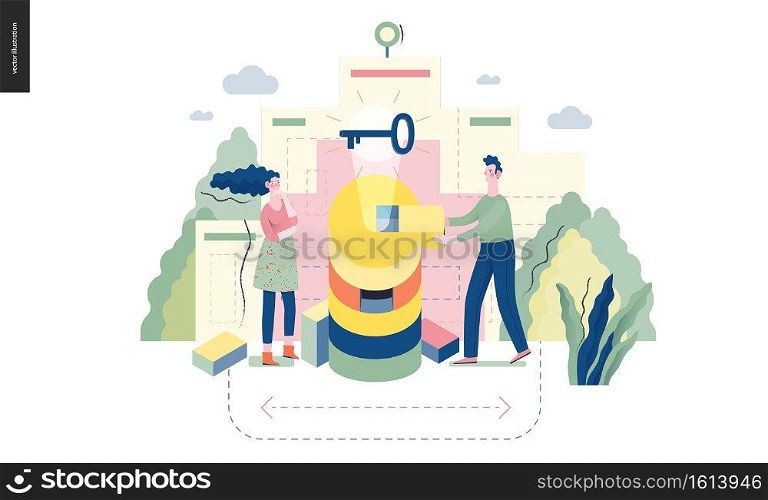 Technology 1 - Solution - modern flat vector concept digital illustration Problem Solution metaphor, abstract. Business workflow management. Creative landing web page design template. Technology topic illustration