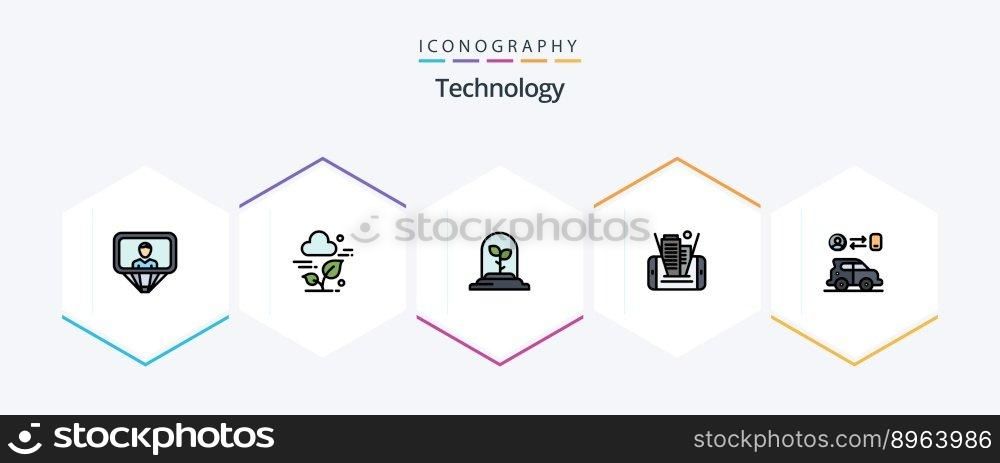 Technology 25 FilledLine icon pack including man. car. technology. building. cell