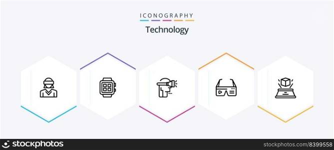 Technology 25 Line icon pack including glasses. computing. technology. computer. technology