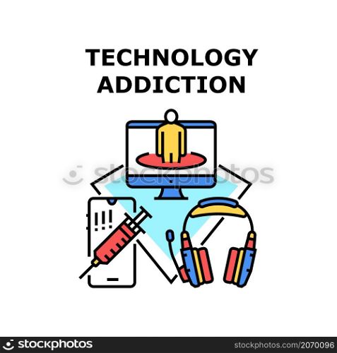 Technology addiction phone. Social smartphone internet gadget. Teenager game addict vector concept color illustration. Technology addiction icon vector illustration