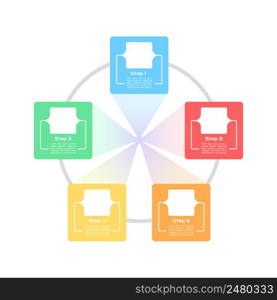 Technology and science infographic chart design template. Abstract infochart with copy space. Instructional graphics with 5 step sequence. Visual data presentation. Audiowide, Roboto Light fonts used. Technology and science infographic chart design template