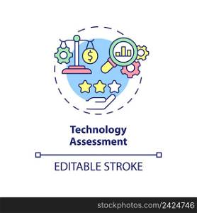 Technology assessment concept icon. Development strategy. Tool of industrial ecology abstract idea thin line illustration. Isolated outline drawing. Editable stroke. Arial, Myriad Pro-Bold fonts used. Technology assessment concept icon