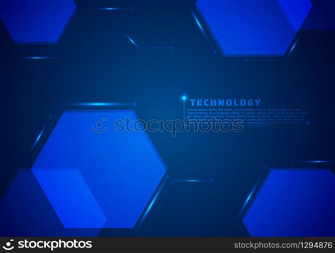 Technology background geometric hexagon shape style light flow design with space for text. vector illustration.
