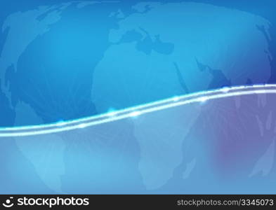 Technology Background - Glowing Fibers on Map of World