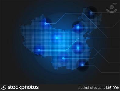 technology background with dotted china map