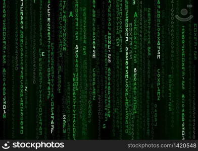 Technology binary background. Binary on green background. vector