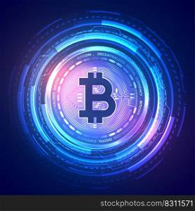 technology bitcoin background with holographic effect
