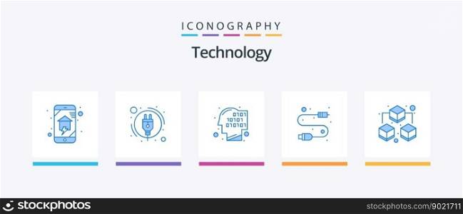Technology Blue 5 Icon Pack Including data. wire. binary. usb. cable. Creative Icons Design