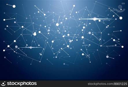 Technology blue background with dots and lines. Vector illustration.