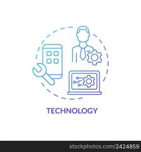 Technology blue gradient concept icon. Business issue abstract idea thin line illustration. Isolated outline drawing. Digital transformation. Cyber security. Myriad Pro-Bold font used. Technology blue gradient concept icon
