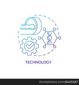 Technology blue gradient concept icon. Innovative methods. Patient screening. Pandemic preparedness effort abstract idea thin line illustration. Isolated outline drawing. Myriad Pro-Bold fonts used. Technology blue gradient concept icon
