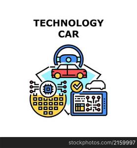Technology car vehicle. Auto future. Automobile digital electric smart hud vector concept color illustration. Technology car icon vector illustration