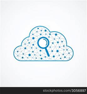 Technology cloud icon with magnifying glass