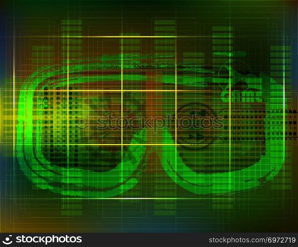 Technology Concept With Hud, Gui Design Elements. Head-up Display Monitor. Futuristic User Interface. Infographic Menu Ui For Vr. VR goggles. Hologram headset. Game glasses. Vector Illustration