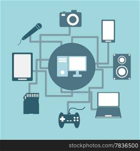 Technology connections concept idea in flat style, stock vector