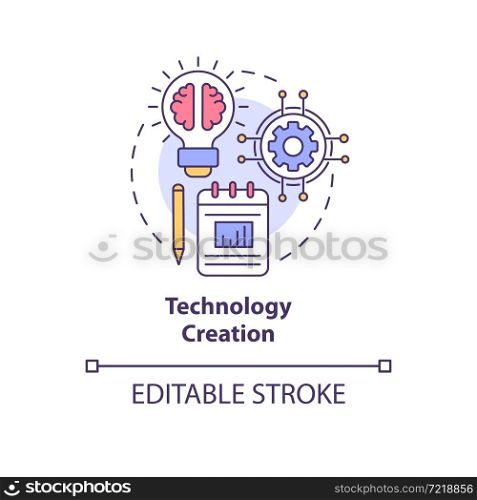 Technology creation concept icon. Design and build new product. Find problem solution. Industry innovation abstract idea thin line illustration. Vector isolated outline color drawing. Editable stroke. Technology creation concept icon