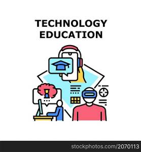 Technology education knowledge. Information science school. Computer book. Digital student training data vector concept color illustration. Technology education icon vector illustration
