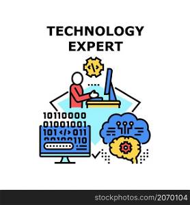 Technology expert data. Business people. Analysis system. Database head. Knowledge isea vector concept color illustration. Technology expert icon vector illustration