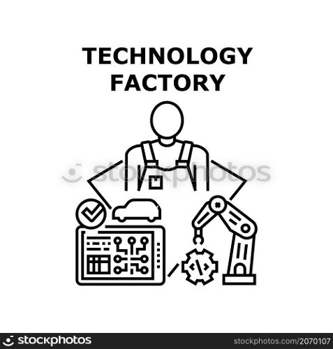 Technology factory industry. Production process. Building plant. Engineer and manufacturing vector concept black illustration. Technology factory icon vector illustration