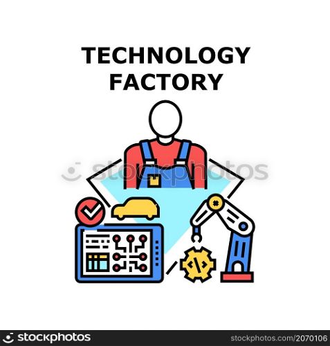 Technology factory industry. Production process. Building plant. Engineer and manufacturing vector concept color illustration. Technology factory icon vector illustration
