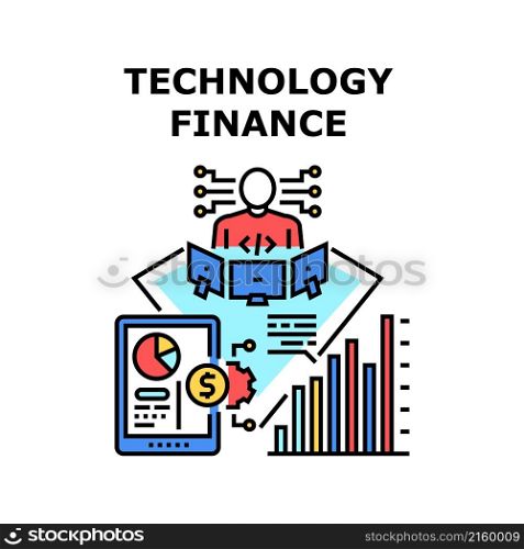 Technology finance business. digital money. financial data. chart graph growth vector concept color illustration. Technology finance icon vector illustration