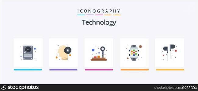Technology Flat 5 Icon Pack Including hand. feature. control. watch. device. Creative Icons Design