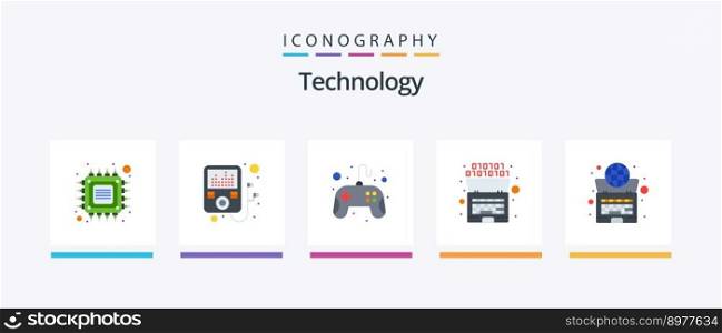 Technology Flat 5 Icon Pack Including internet. global. controller. intelligence. binary. Creative Icons Design
