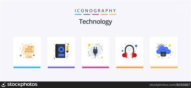Technology Flat 5 Icon Pack Including lock. security. service. wireless headset. intelligent. Creative Icons Design