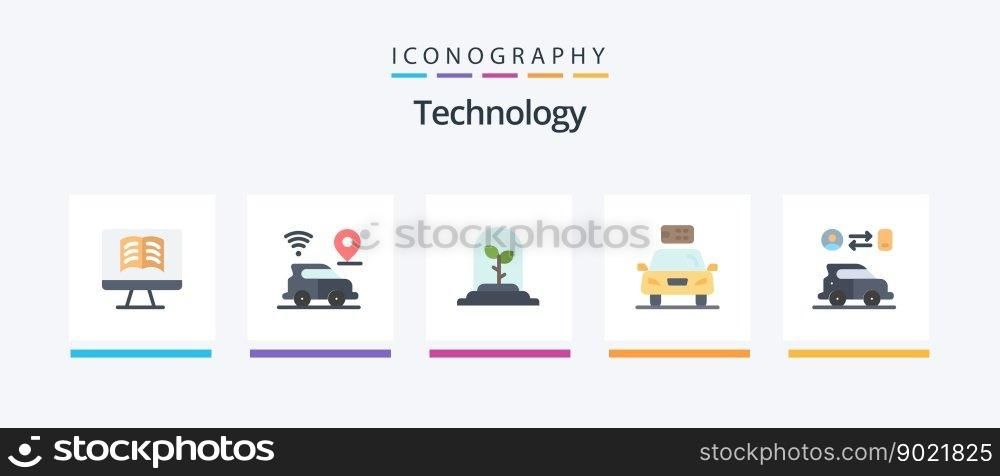Technology Flat 5 Icon Pack Including man. car. leaf. power. electric. Creative Icons Design