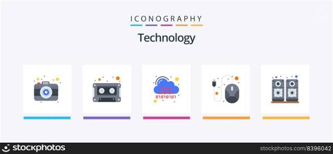 Technology Flat 5 Icon Pack Including music. mouse. binary. line. server. Creative Icons Design
