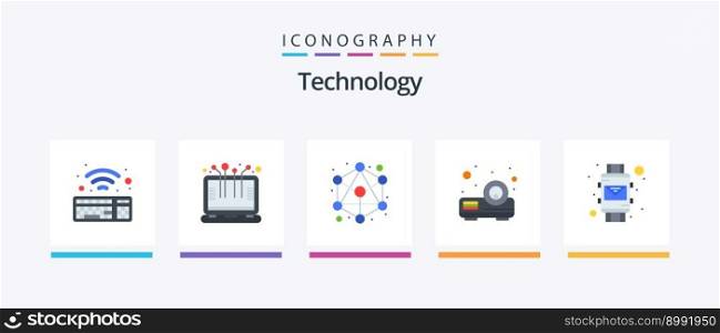 Technology Flat 5 Icon Pack Including . smart wrist. hierarchy. envelope. projector. Creative Icons Design